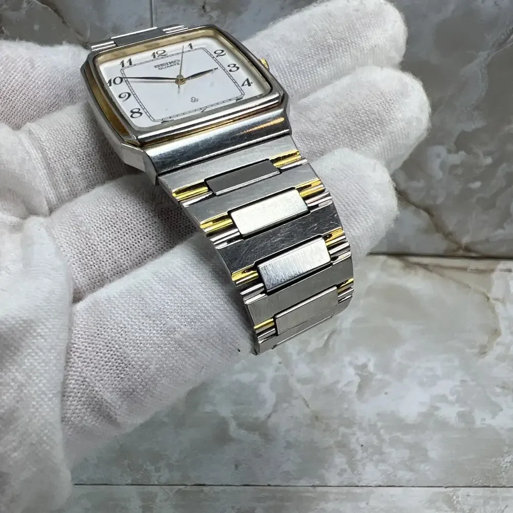 Vintage Seiko Men's Tank Watch 7431-5010 Two Tone Band 2 Jewels TESTED - READ